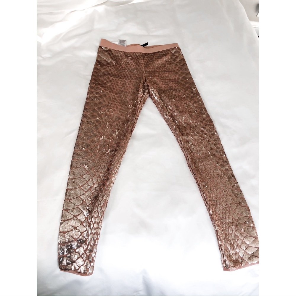 BCBGMaxazria blush sequin snakeskin pants Sz Large